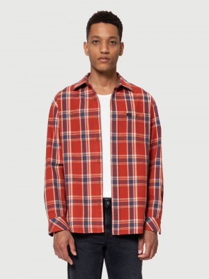 Nudie Jeans Filip Basket Plaid Overhemd Heren Rood | VQU946013