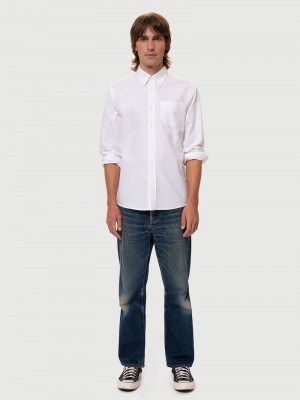 Nudie Jeans John Button Down Oxford Overhemd Heren Wit | WAQ762310