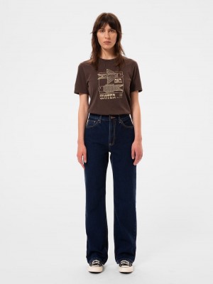 Nudie Jeans Joni Air Water Bruno T-Shirt Dames Chocola | BYL184529