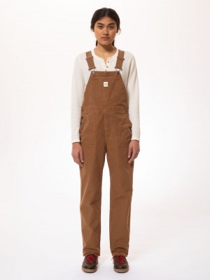 Nudie Jeans Karin Dungarees Washed Broek Dames Bruin | KAX401528