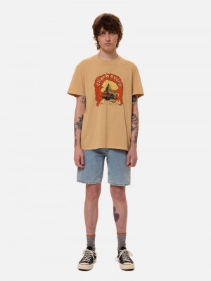 Nudie Jeans Roy Every Mountain Faded Sun T-Shirt Heren Abrikoos Oranje | HAO718943