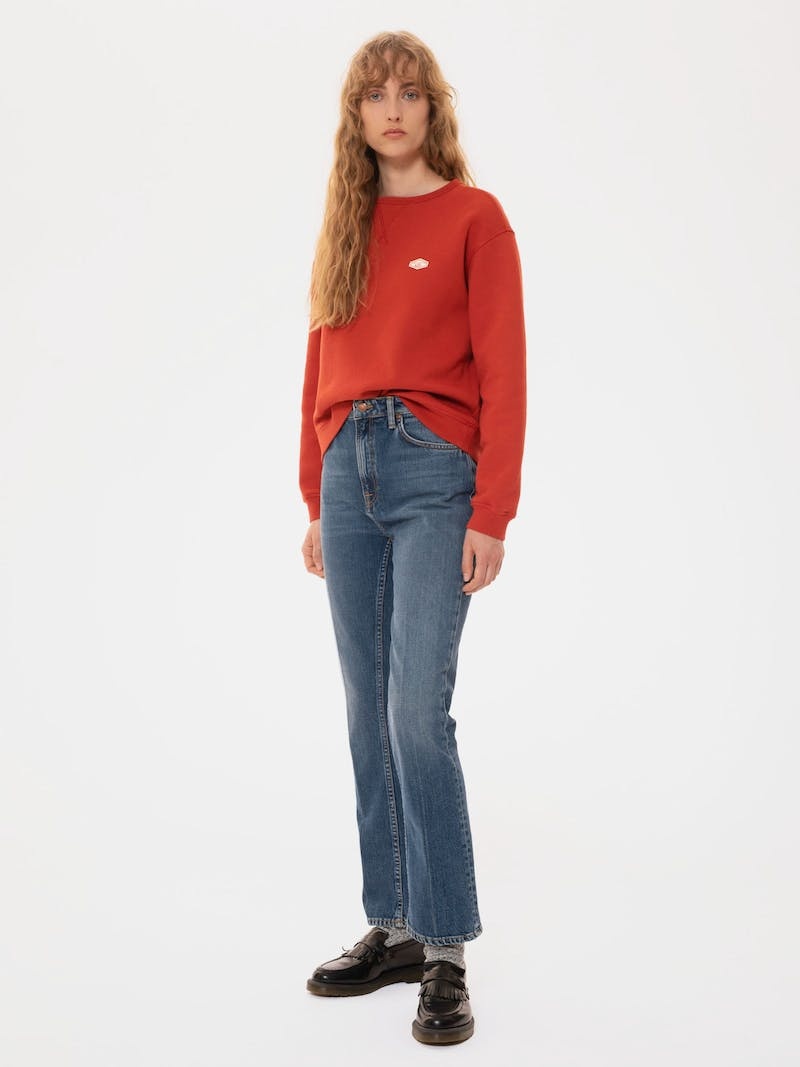 Nudie Jeans Oda Badge Rosso Gebreide Kleding Dames Rood | IBN279354